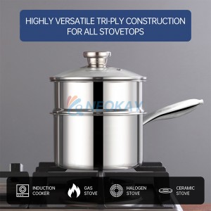 Kualitas Tinggi Tiga Lapisan Steamer Pot Stainless Steel Steamer Panci Memasak Triple Sauce Pan dengan Pegangan Baja Cor