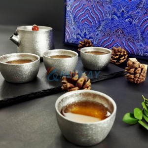 Juego de tetera de titanio con 4 tazas de té Filtro de titanio extraíble e infusor Filtro de tetera de metal Apto para lavavajillas Juego de regalo de té Juego de té para servicio de 4 adultos