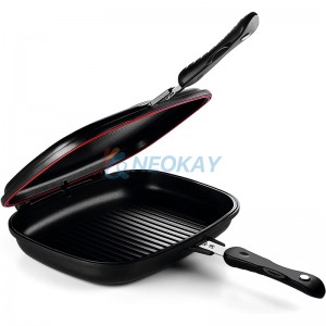 Double Side Grilled Pan Non‑Stick Aluminium Double Grill Pan Panini Maker Fry Pan untuk Barbekyu Ayam dan Ikan