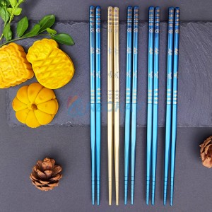钛筷子多色可重复使用筷子 5 双可用洗碗机清洗金属筷子易于使用方形轻便筷子礼品套装